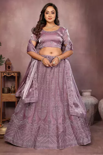 Dusky Purple Mulberry Art Silk Zari and Sequin Embroidered Designer Semi stitched Lehenga for women