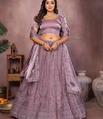Dusky Purple Mulberry Art Silk Zari and Sequin Embroidered Designer Semi stitched Lehenga for women