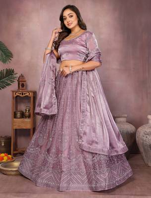 Dusky Purple Mulberry Art Silk Zari and Sequin Embroidered Designer Semi stitched Lehenga for women 2