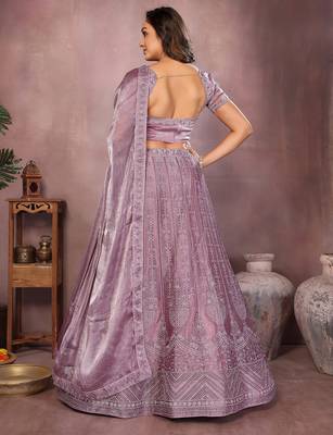 Dusky Purple Mulberry Art Silk Zari and Sequin Embroidered Designer Semi stitched Lehenga for women 3