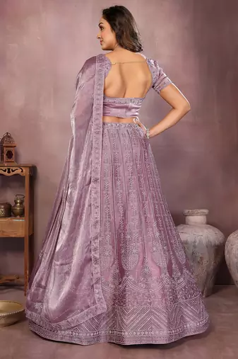 Dusky Purple Mulberry Art Silk Zari and Sequin Embroidered Designer Semi stitched Lehenga for women