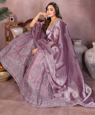 Dusky Purple Mulberry Art Silk Zari and Sequin Embroidered Designer Semi stitched Lehenga for women 4