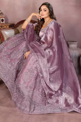 Dusky Purple Mulberry Art Silk Zari and Sequin Embroidered Designer Semi stitched Lehenga for women