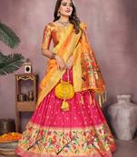 Pink Jacquard Silk Zari Weaving Designer Stitched Paithani Lehenga for women