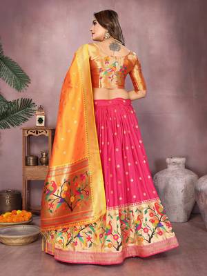 Pink Jacquard Silk Zari Weaving Designer Stitched Paithani Lehenga for women 4