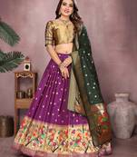 Pansy Purple Jacquard Silk Zari Weaving Designer Stitched Paithani Lehenga for women