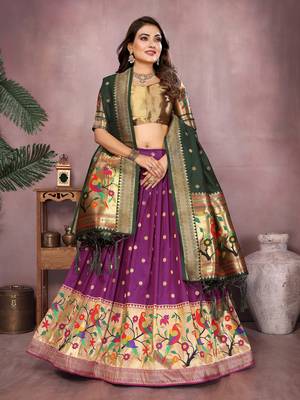 Pansy Purple Jacquard Silk Zari Weaving Designer Stitched Paithani Lehenga for women 2