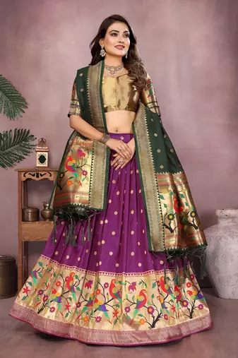 Pansy Purple Jacquard Silk Zari Weaving Designer Stitched Paithani Lehenga for women