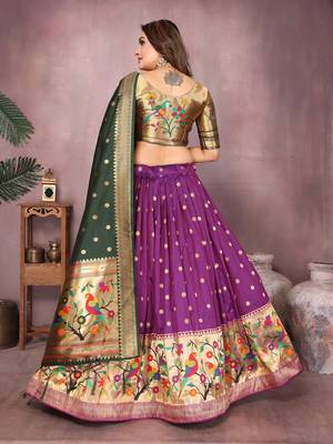 Pansy Purple Jacquard Silk Zari Weaving Designer Stitched Paithani Lehenga for women 4