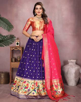 Violet Jacquard Silk Zari Weaving Designer Stitched Paithani Lehenga for women 1