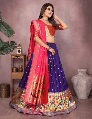 Violet Jacquard Silk Zari Weaving Designer Stitched Paithani Lehenga for women 2