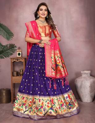 Violet Jacquard Silk Zari Weaving Designer Stitched Paithani Lehenga for women 3