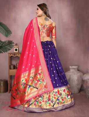 Violet Jacquard Silk Zari Weaving Designer Stitched Paithani Lehenga for women 4