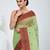 Handwoven baluchori tant saree in green with intricate red borders