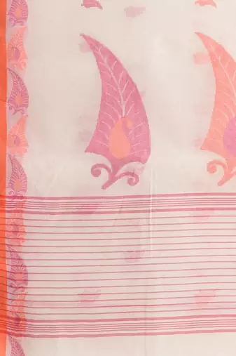 Elegant off white tant saree with leaf borders