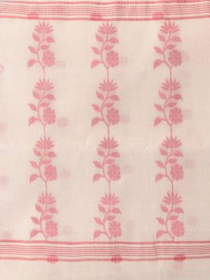 Elegant off-white & red handwoven tant cotton saree with floral motifs 5