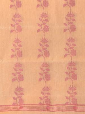 Elegant beige & red handwoven tant cotton saree with floral motifs 5
