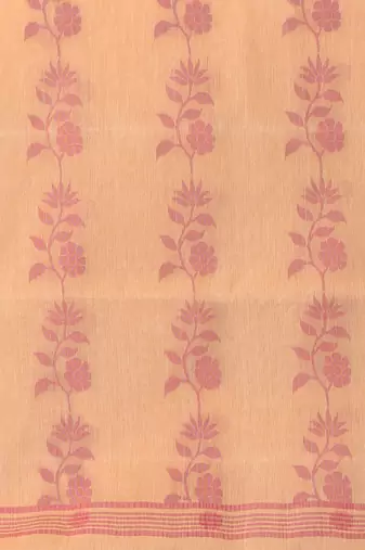 Elegant beige & red handwoven tant cotton saree with floral motifs