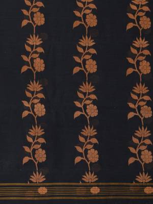 Classic black & mustard handwoven tant cotton saree with texture motifs 5