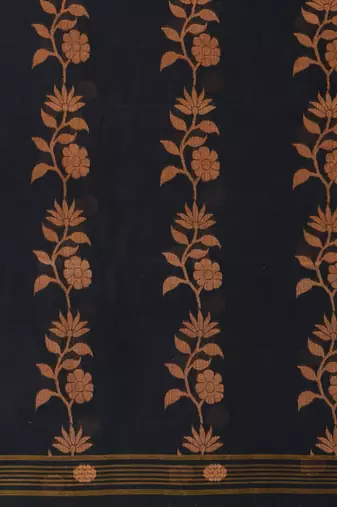 Classic black & mustard handwoven tant cotton saree with texture motifs