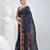 Classic navy blue & mustard handwoven tant cotton saree with texture motifs