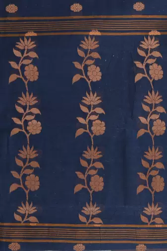 Classic navy blue & mustard handwoven tant cotton saree with texture motifs