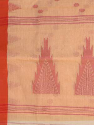 Elegant beige & red handwoven tant cotton saree with traditional motifs 5