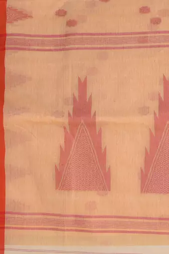 Elegant beige & red handwoven tant cotton saree with traditional motifs