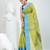Vibrant lime green & blue handwoven tant cotton saree with traditional motifs