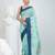 Elegant aqua blue & navy handwoven tant cotton saree with traditional motifs