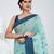Elegant aqua blue & navy handwoven tant cotton saree with traditional motifs