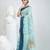 Elegant aqua blue & navy handwoven tant cotton saree with traditional motifs