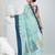 Elegant aqua blue & navy handwoven tant cotton saree with traditional motifs