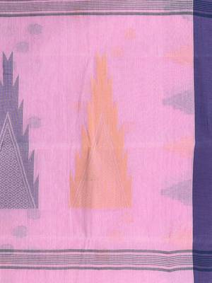 Graceful pink & purple handwoven tant cotton saree with traditional motifs 5