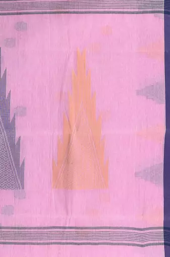 Graceful pink & purple handwoven tant cotton saree with traditional motifs