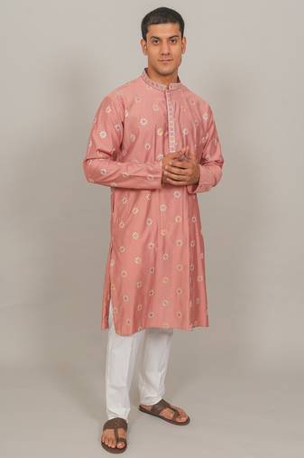 Handcrafted cotton kurta pajama set for men – pink