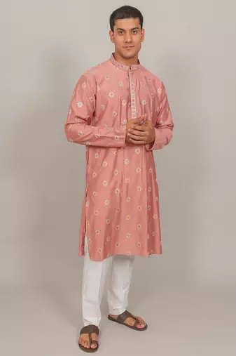 Handcrafted cotton kurta pajama set for men – pink