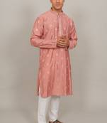 Handcrafted cotton kurta pajama set for men     pink