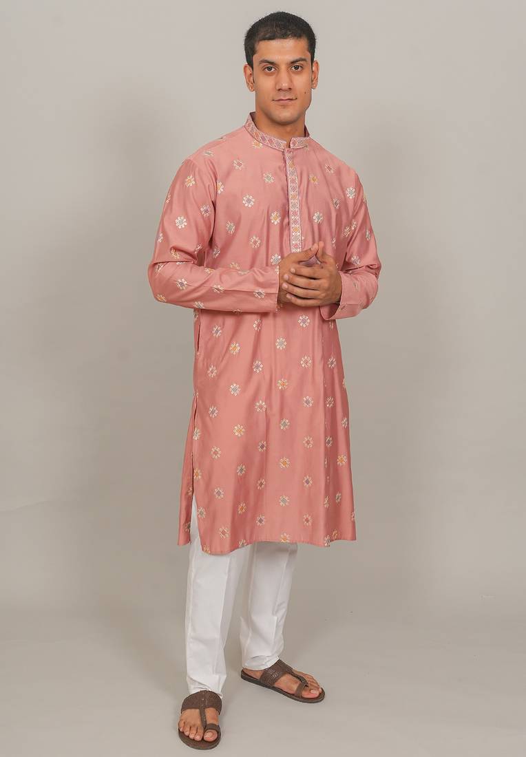 Handcrafted cotton kurta pajama set for men – pink