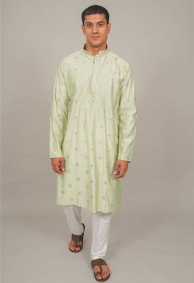 Handcrafted cotton kurta pajama set for men     pista green 1