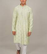 Handcrafted cotton kurta pajama set for men     pista green