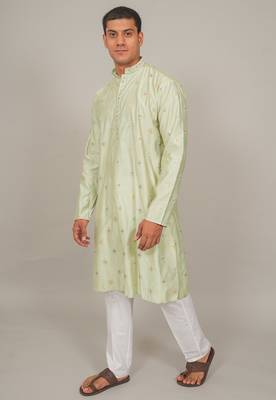 Handcrafted cotton kurta pajama set for men     pista green 2