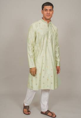 Handcrafted cotton kurta pajama set for men     pista green 3