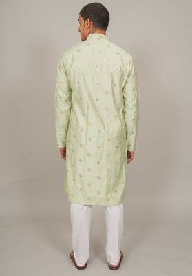 Handcrafted cotton kurta pajama set for men     pista green 4