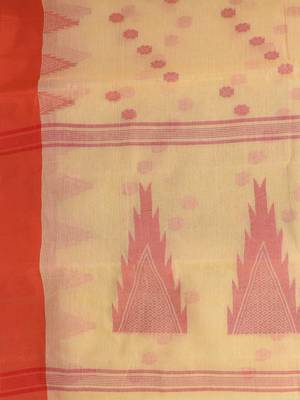 Elegant beige & red handwoven tant cotton saree with traditional motifs 5