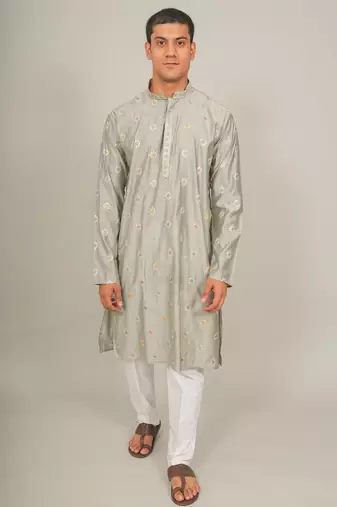 Handcrafted cotton kurta pajama set for men     grey