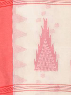 Elegant off white & red handwoven tant cotton saree with traditional motifs 5