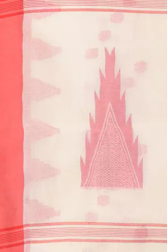 Elegant off white & red handwoven tant cotton saree with traditional motifs