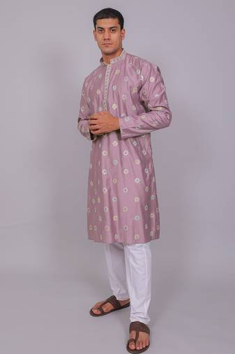 Handcrafted cotton kurta pajama set for men     purple