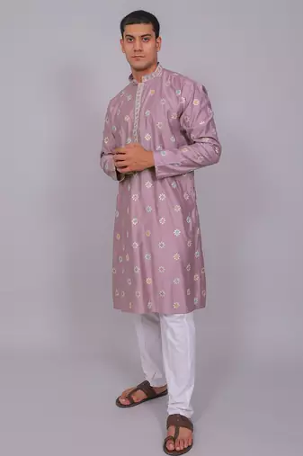 Handcrafted cotton kurta pajama set for men     purple